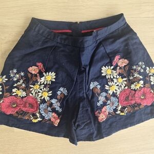 Anthropologie Elevenses Floral Navy Shorts Skort, US Sz 4